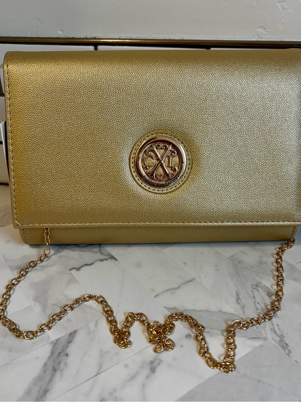Christian Lacroix Metallic Gold Chain Crossbody Clutch